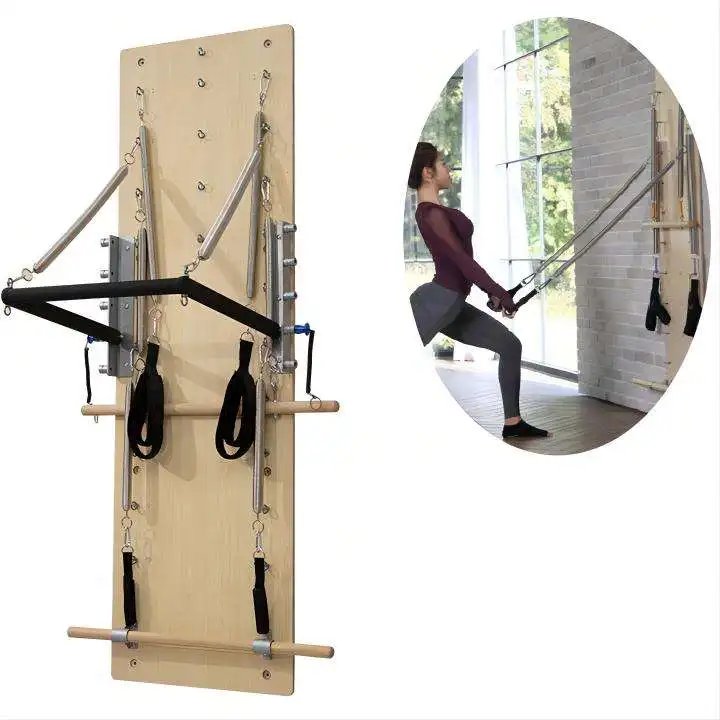 Home Fitness Wood Pilates Wall Unit with 8 Piano Wire Springs for Studio-Quality Workouts