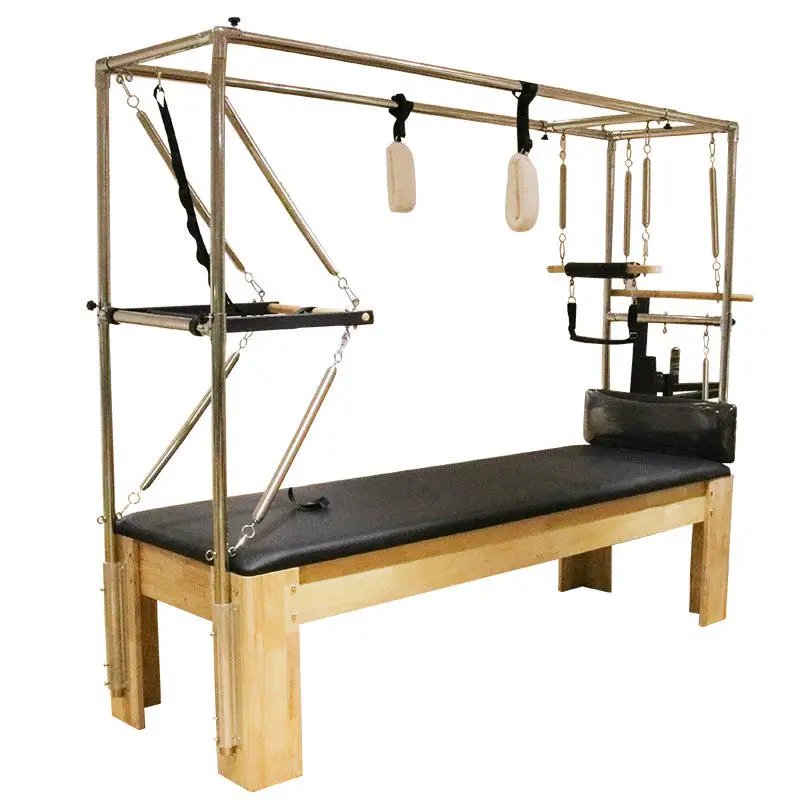 Pilates Reformer Cadillac 4-in-1 Oak Frame with 15 Steel Springs for Studio Training
