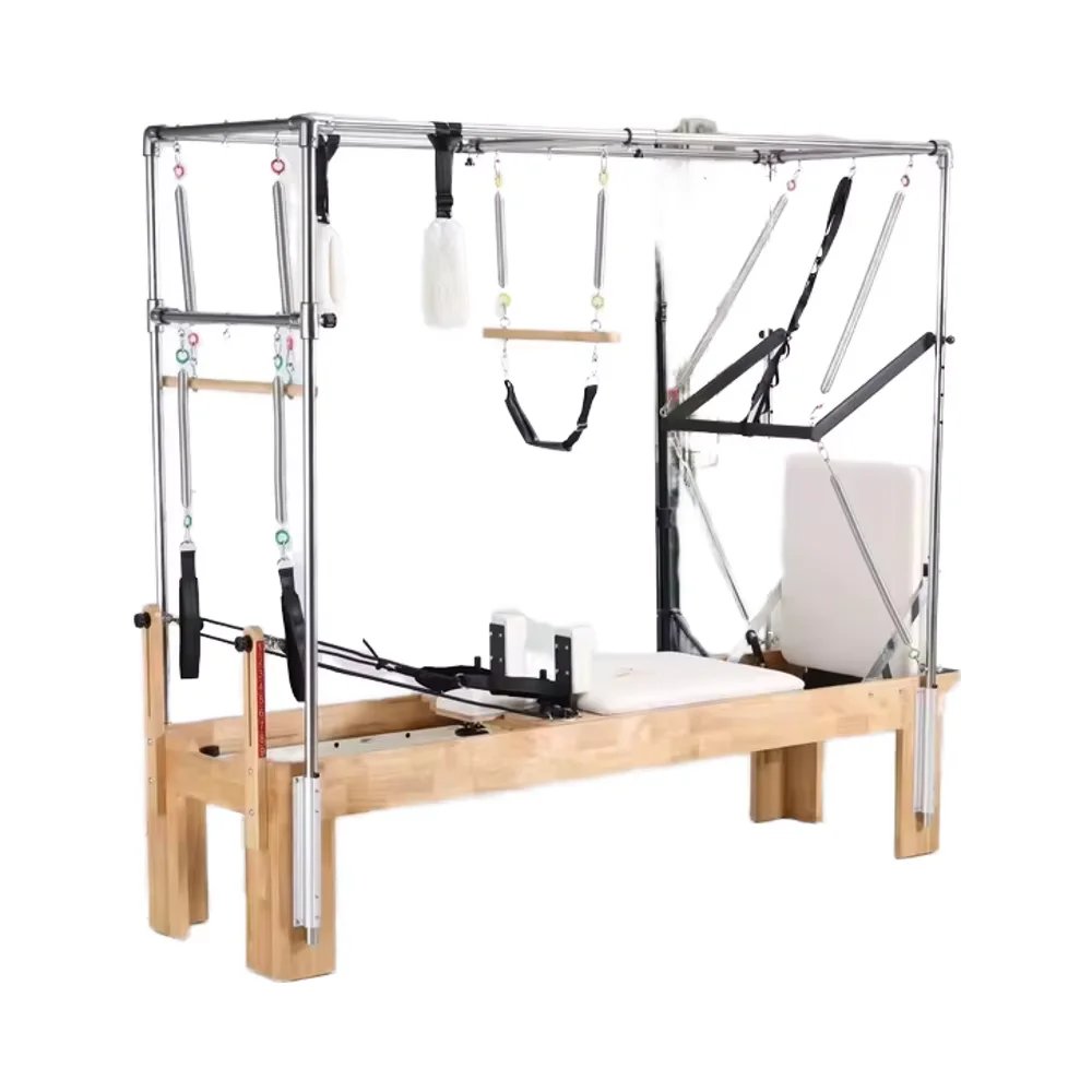 Oak Wood Pilates Reformer with 3-in-1 Design for Home Studio Fitness Training