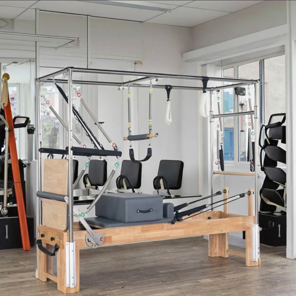3-in-1 Adjustable Wooden Pilates Reformer with 500KG Rope Pulley Capacity for Studio Use