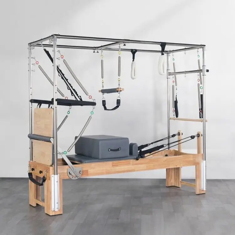 3-in-1 Wooden Pilates Cadillac Reformer with 500KG Rope Pulley for Studio Training