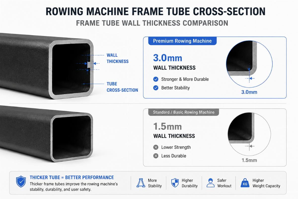 rowing machine frame tube cross-section