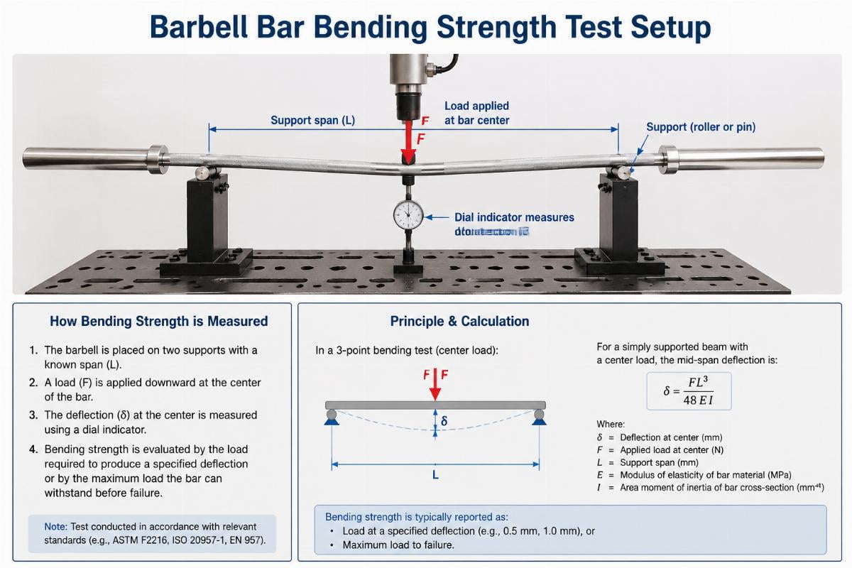 Barbell bar bending strength test setup