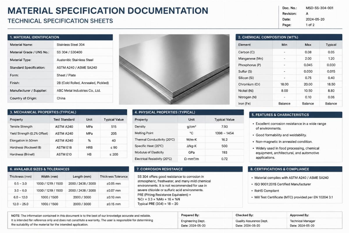 material specification documentation