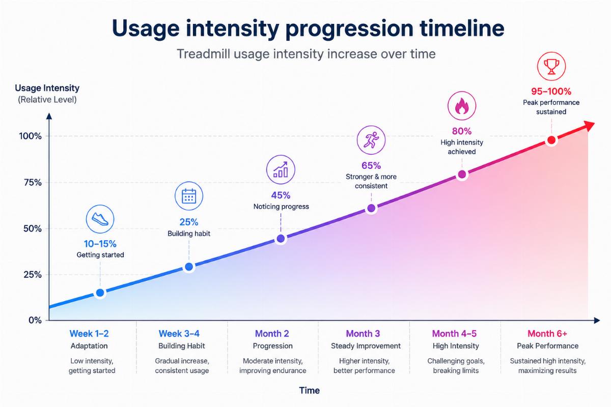 Treadmill usage intensity increase over time Usage intensity progression timeline