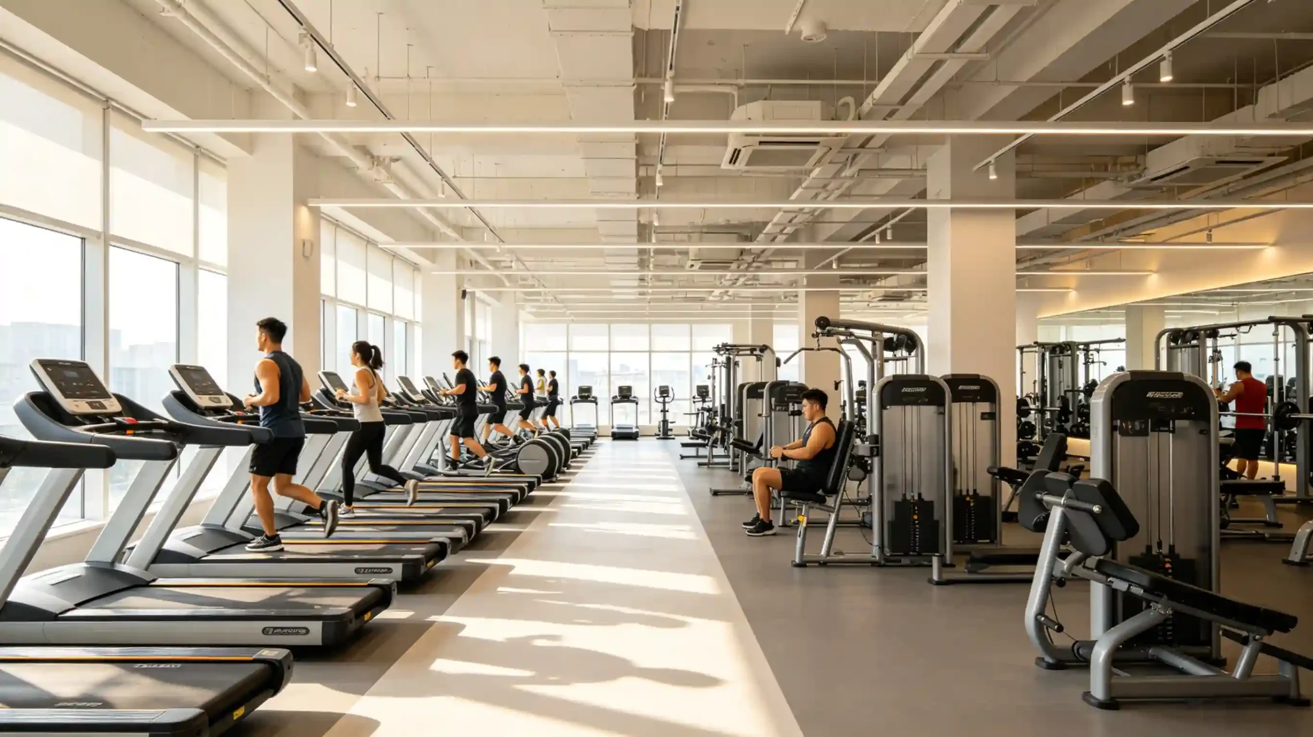 High-end Pilates studio scenario with solid wood equipment