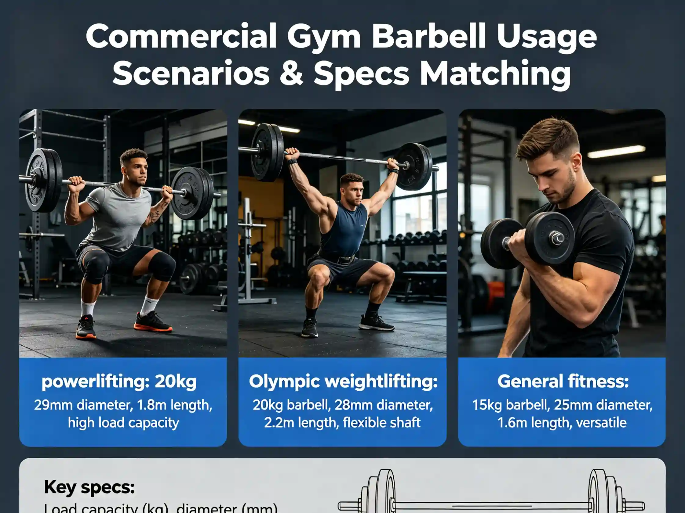 Commercial gym barbell usage scenarios