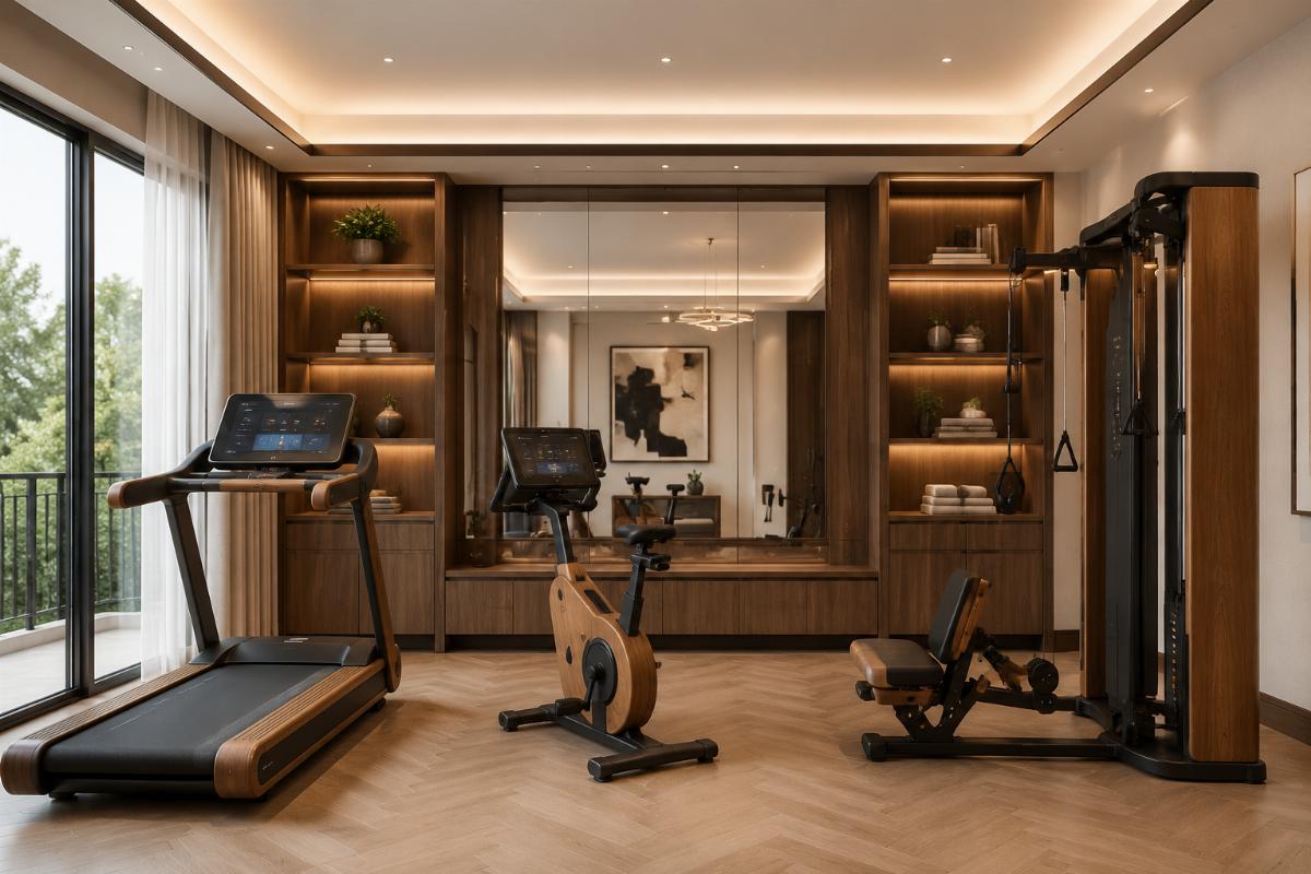 Custom finished gym equipment matching a residential property’s interior design