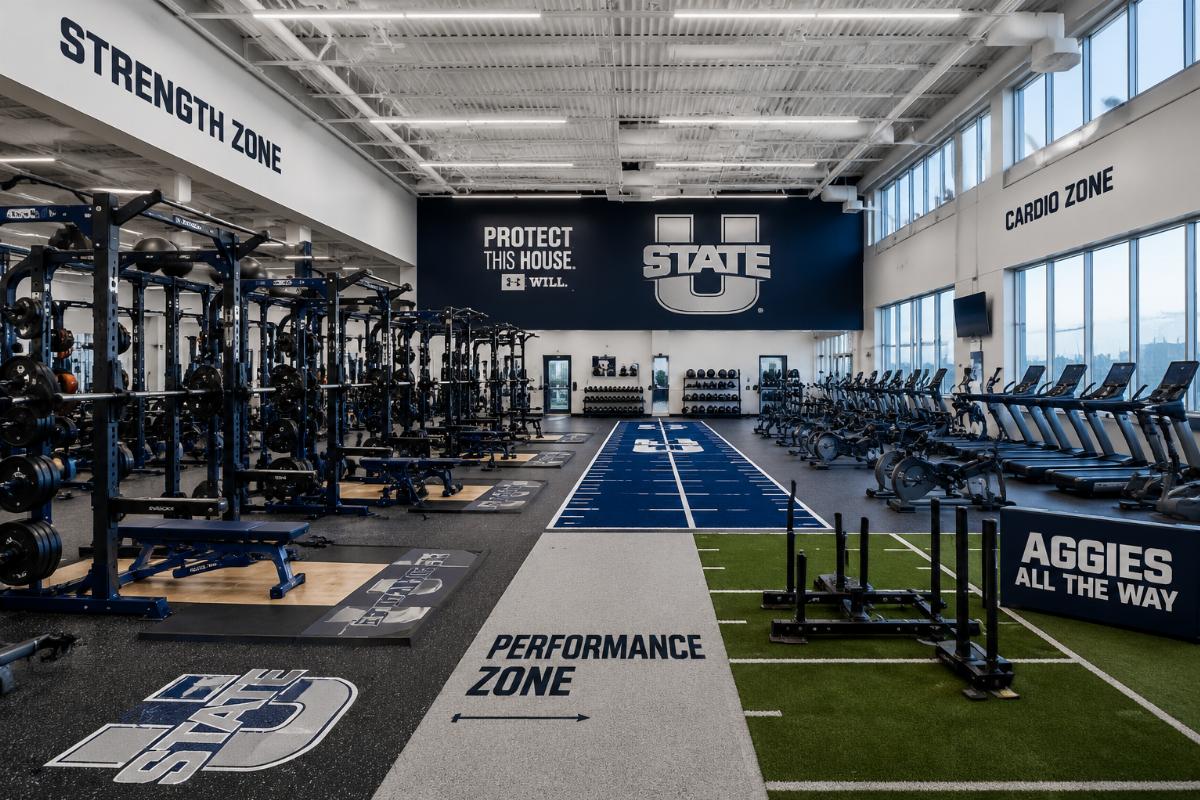 Completed full gym facility for a university athletic department with strength and cardio equipment arranged by training zone