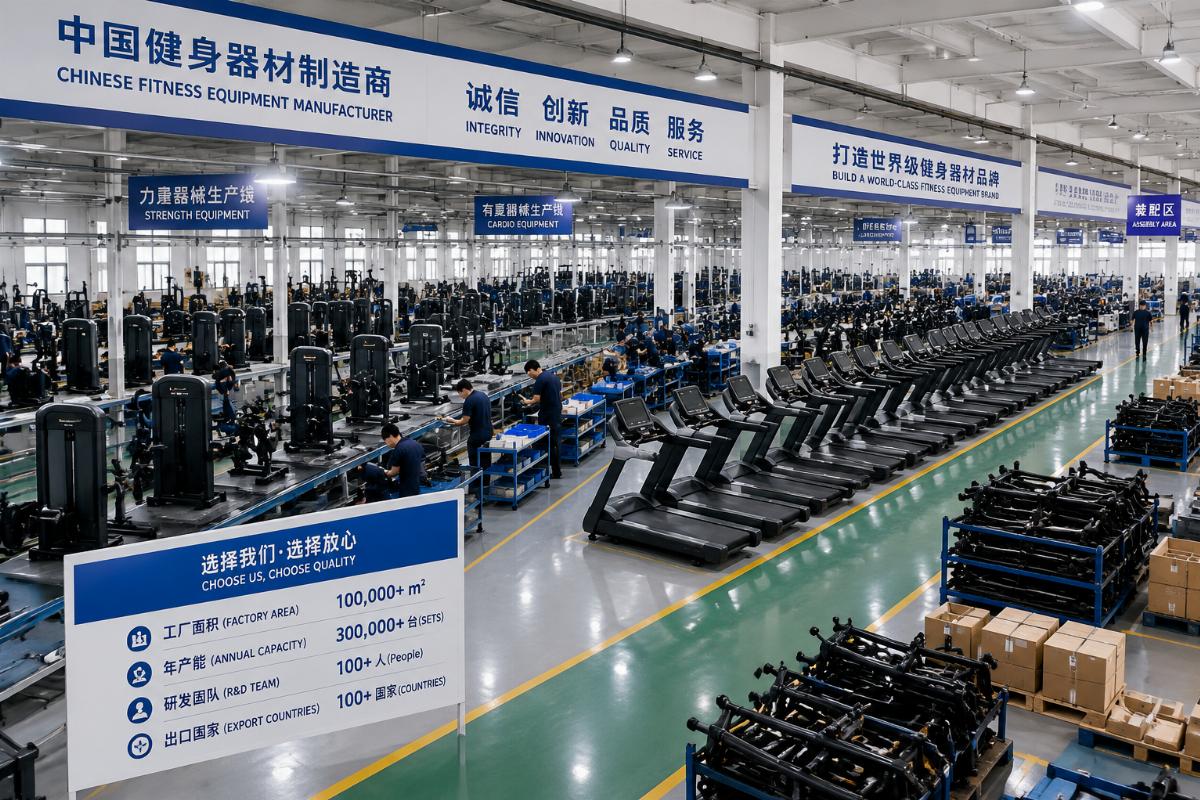 Factory production floor of a Chinese fitness equipment manufacturer with organized production lines