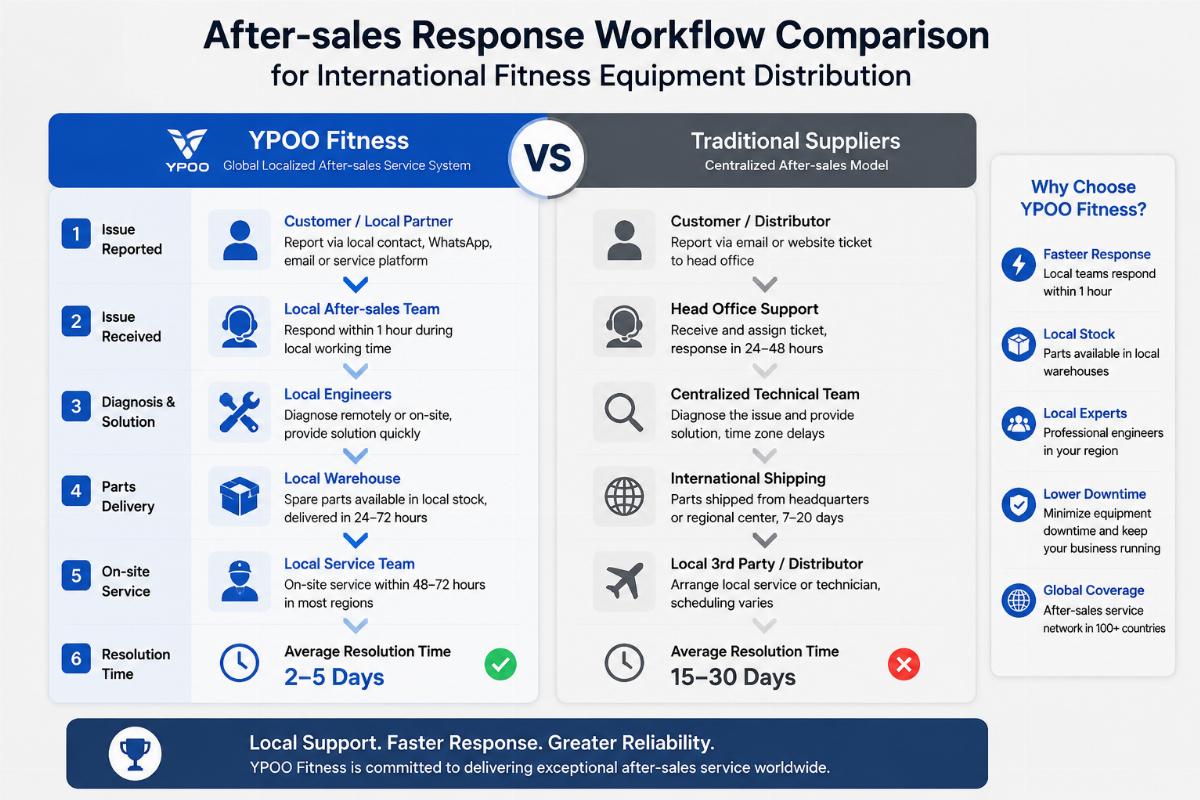 After-sales response workflow comparison for international fitness equipment distribution