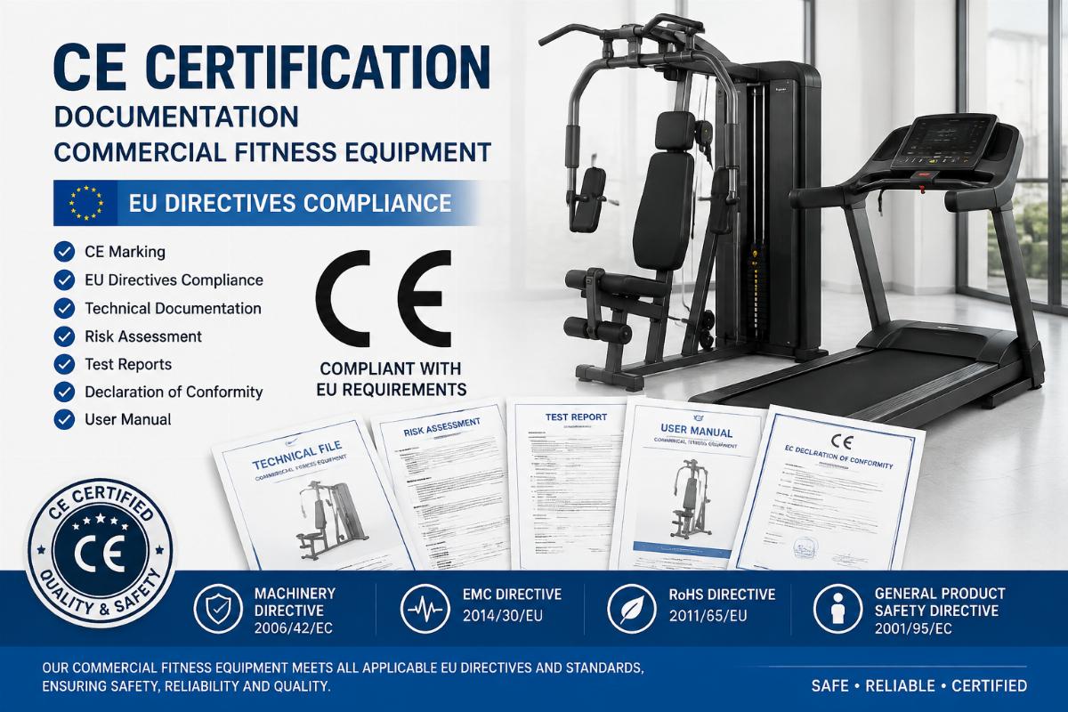 CE certification documentation commercial fitness equipment EU directives