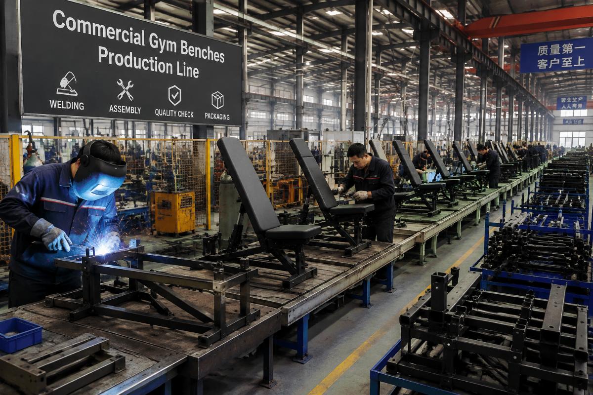 China OEM factory production line for commercial gym benches with welding and assembly