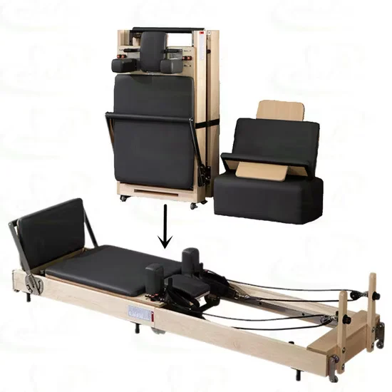 Commercial Folding Pilates Reformer with Piano Springs for Yoga Training Exercise