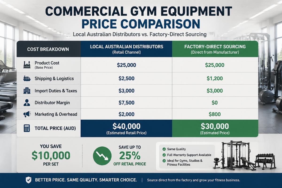 Commercial gym equipment price comparison between local Australian distributors and factory-direct sourcing