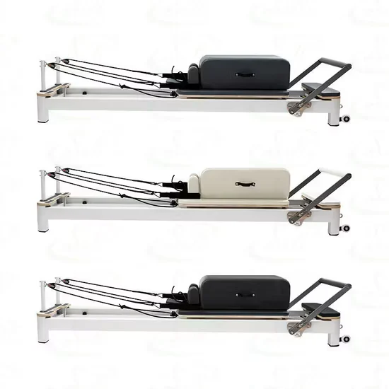 Commercial Pilates Reformer White Aluminum Alloy for Studio and Home