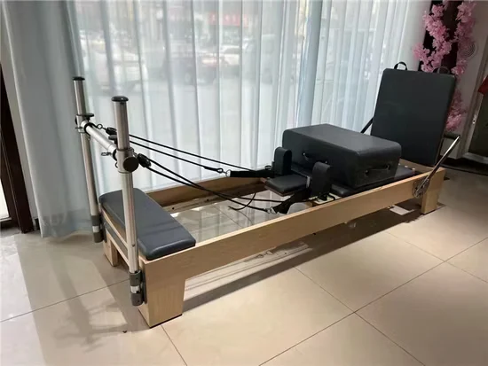 Commercial White Wood Pilates Reformer for Studio Use