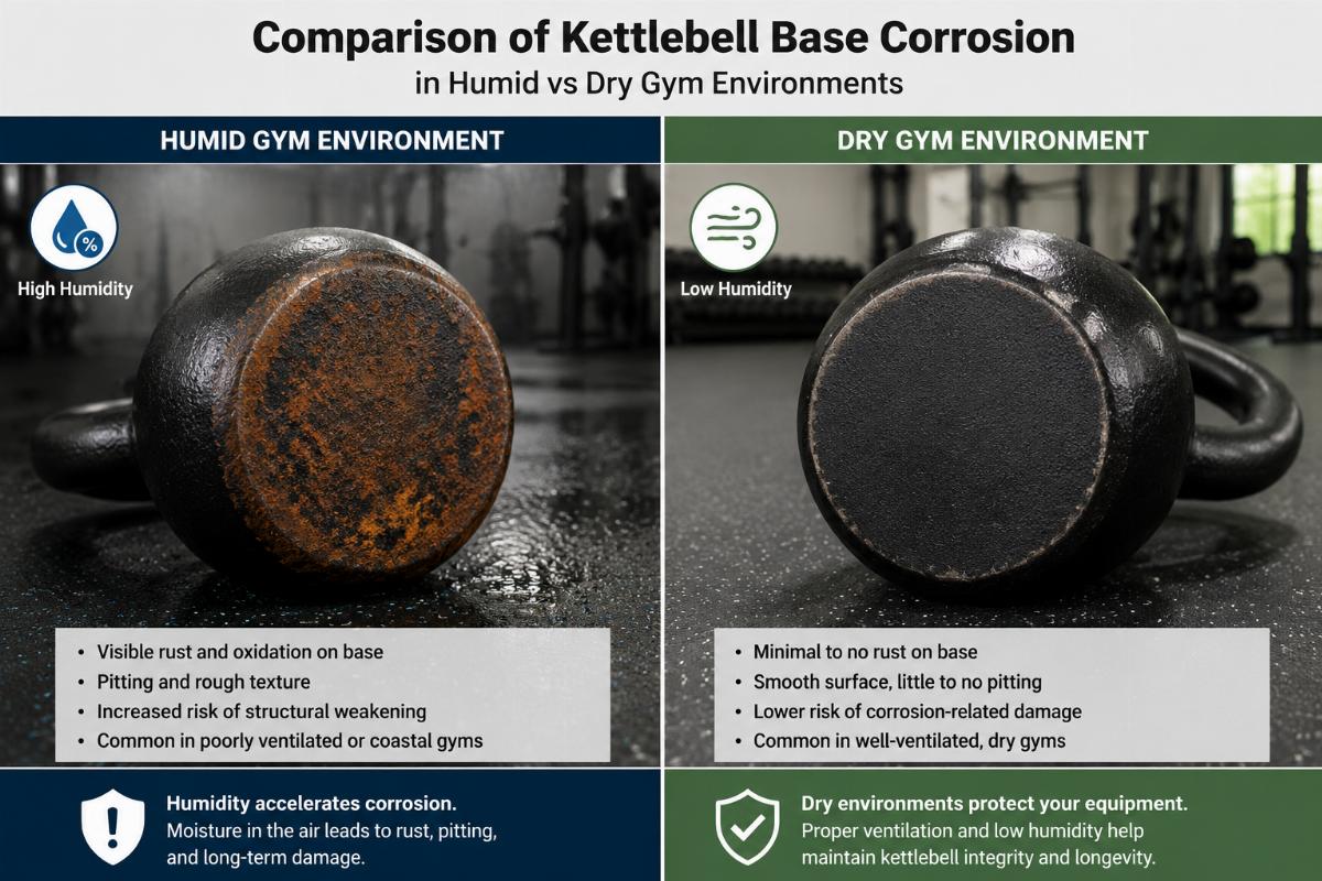 Comparison of kettlebell base corrosion in humid versus dry gym environments