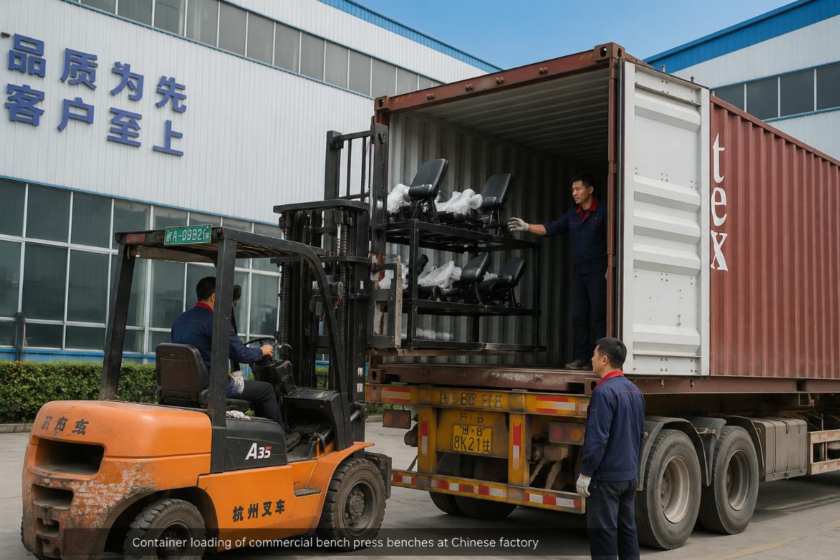 Container loading of commercial bench press benches at Chinese factory
