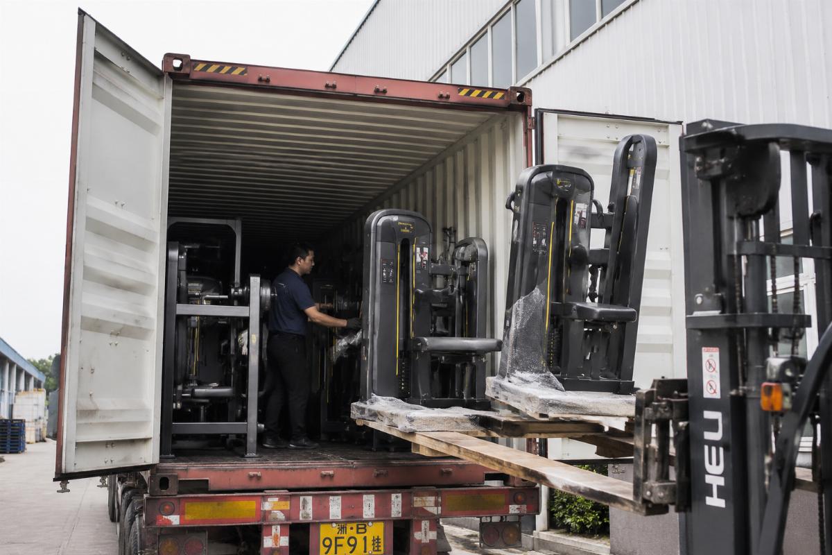 Container loading of commercial gym strength machines for export
