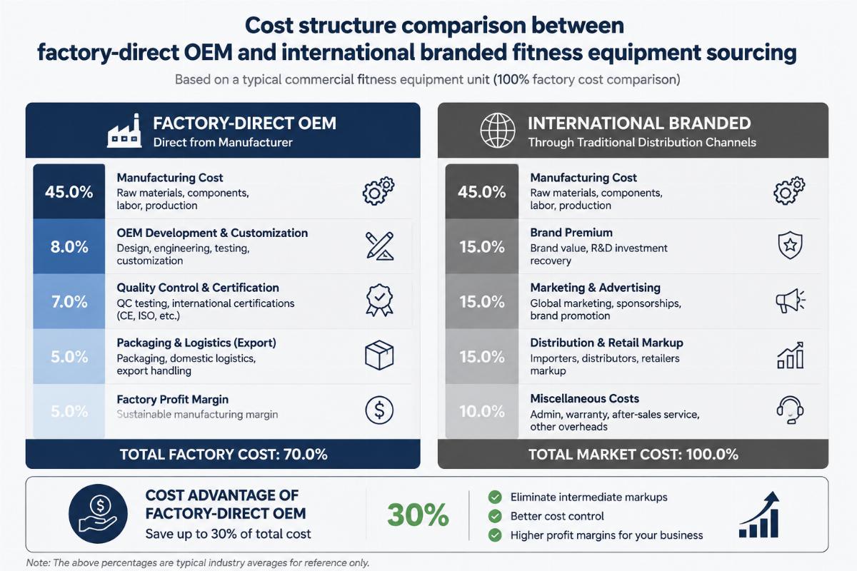 Cost structure comparison between factory-direct OEM and international branded fitness equipment sourcing