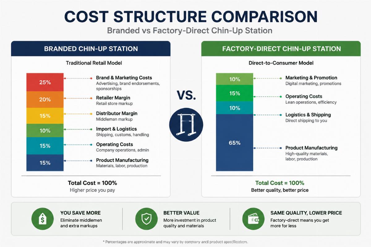 Cost structure comparison diagram for branded vs factory-direct chin-up station