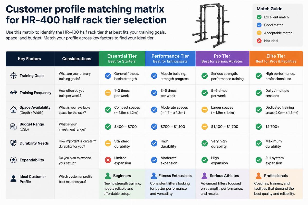 Customer profile matching matrix for HR-400 half rack tier selection