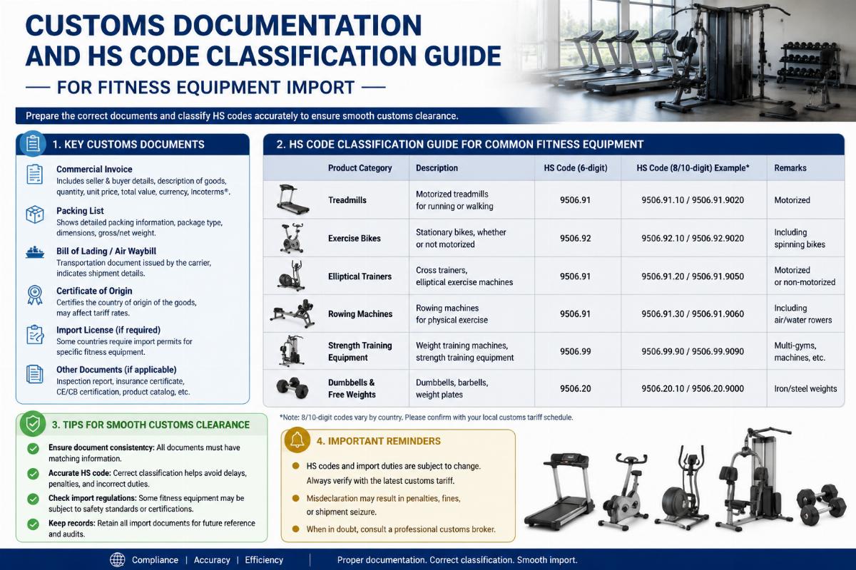 Customs documentation and HS code classification guide for fitness equipment import