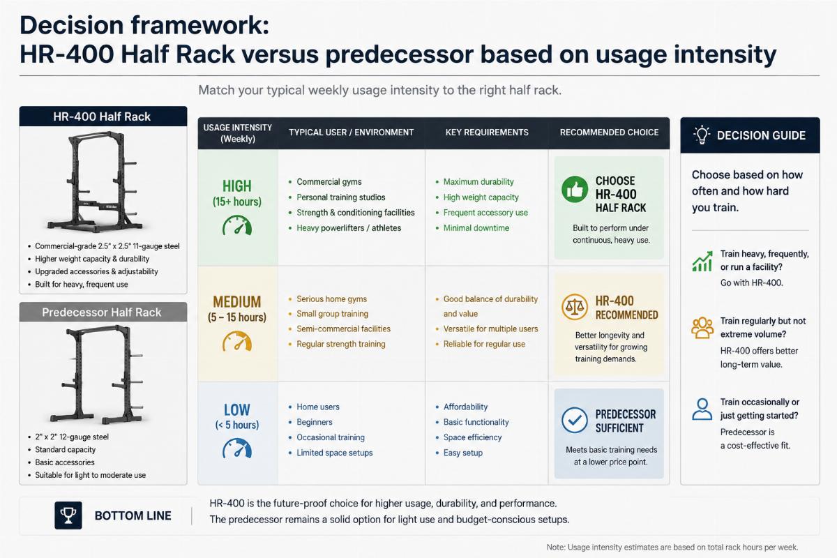Decision framework: HR-400 Half Rack versus predecessor based on usage intensity