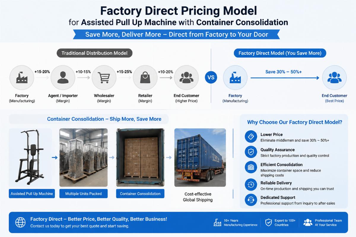 Factory direct pricing model for assisted pull up machine with container consolidation