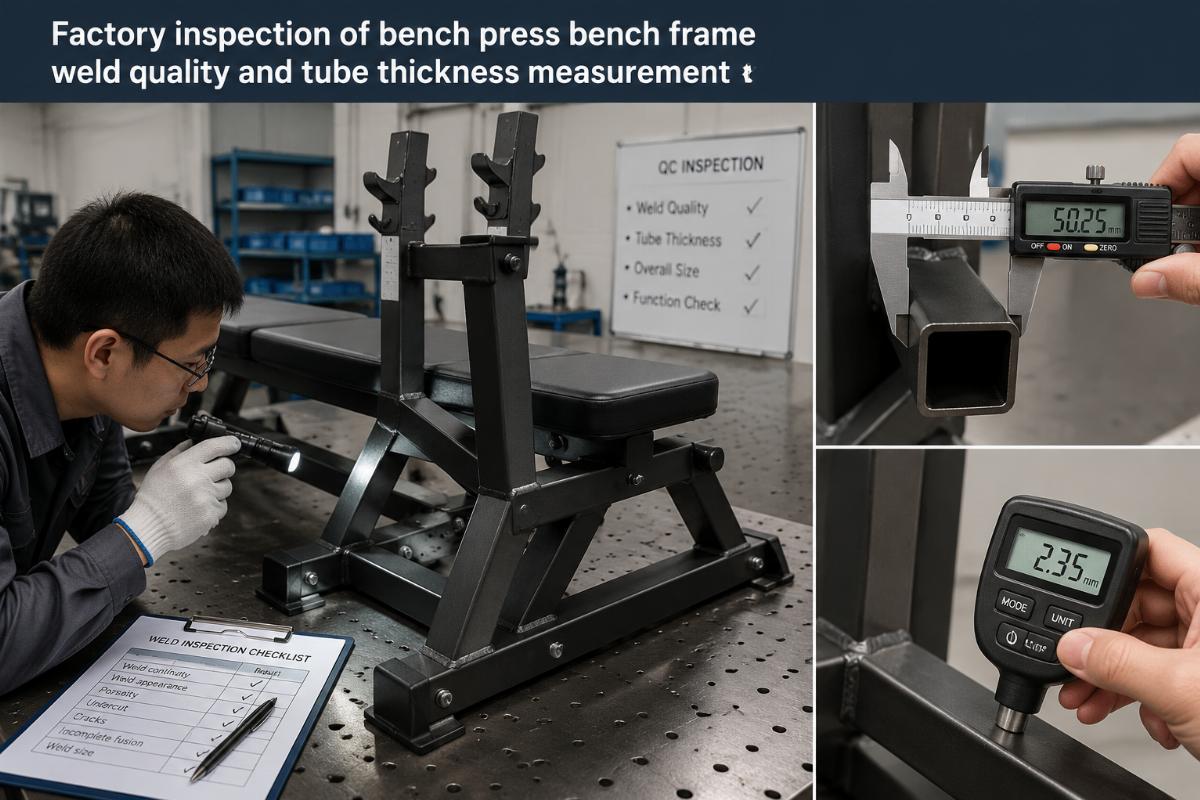 Factory inspection of bench press bench frame weld quality and tube thickness measurement