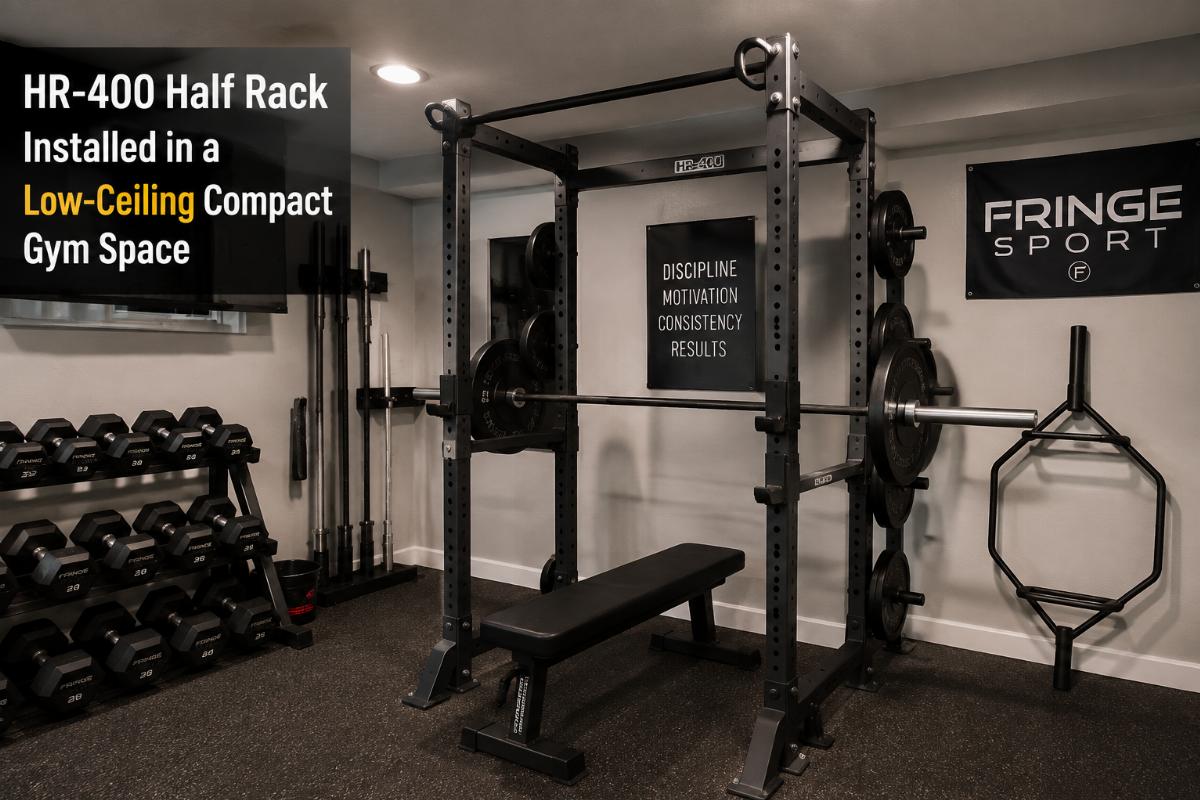 HR-400 Half Rack installed in a low-ceiling compact gym space