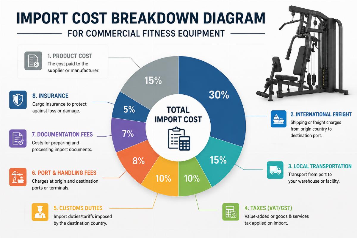 Import cost breakdown diagram for commercial fitness equipment