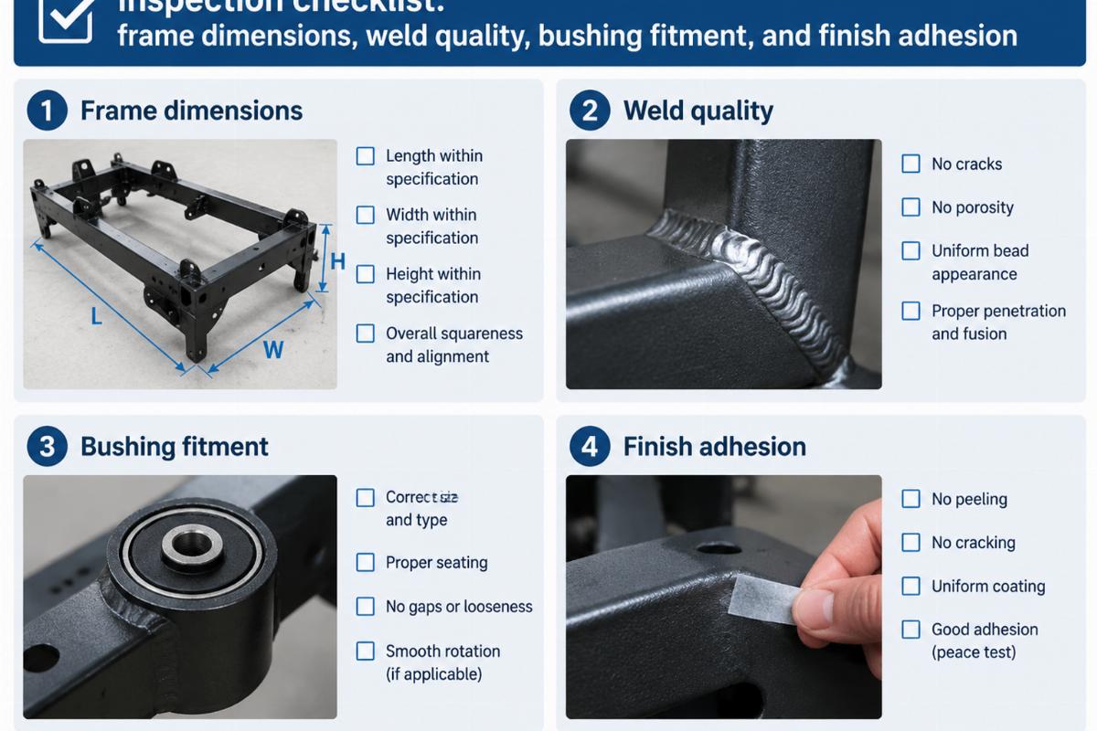 Inspection checklist: frame dimensions, weld quality, bushing fitment, and finish adhesion