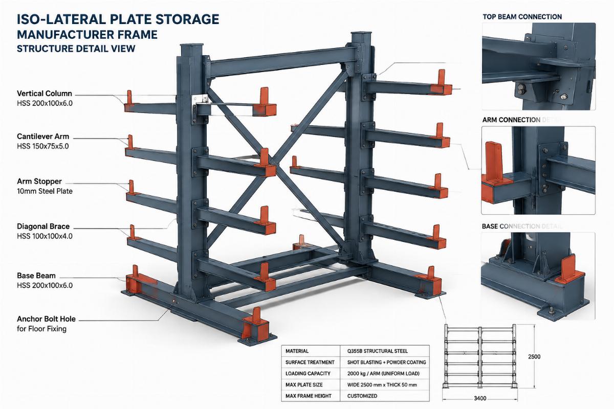 ISO-Lateral plate storage manufacturer frame structure detail view