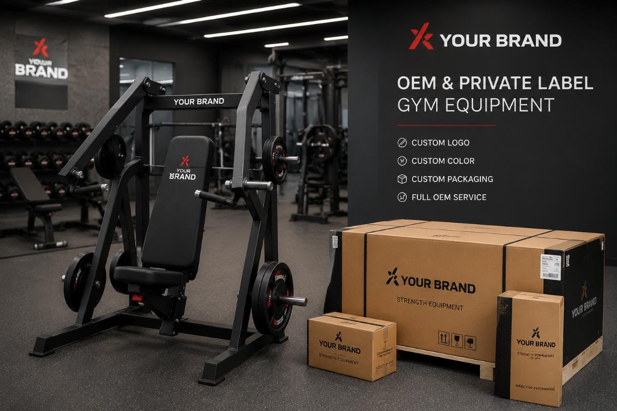 OEM branded commercial gym equipment with private label logo and custom packaging