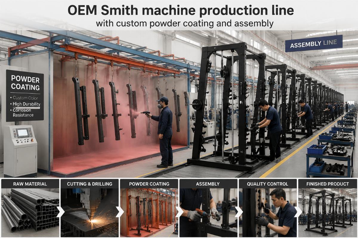 OEM Smith machine production line with custom powder coating and assembly