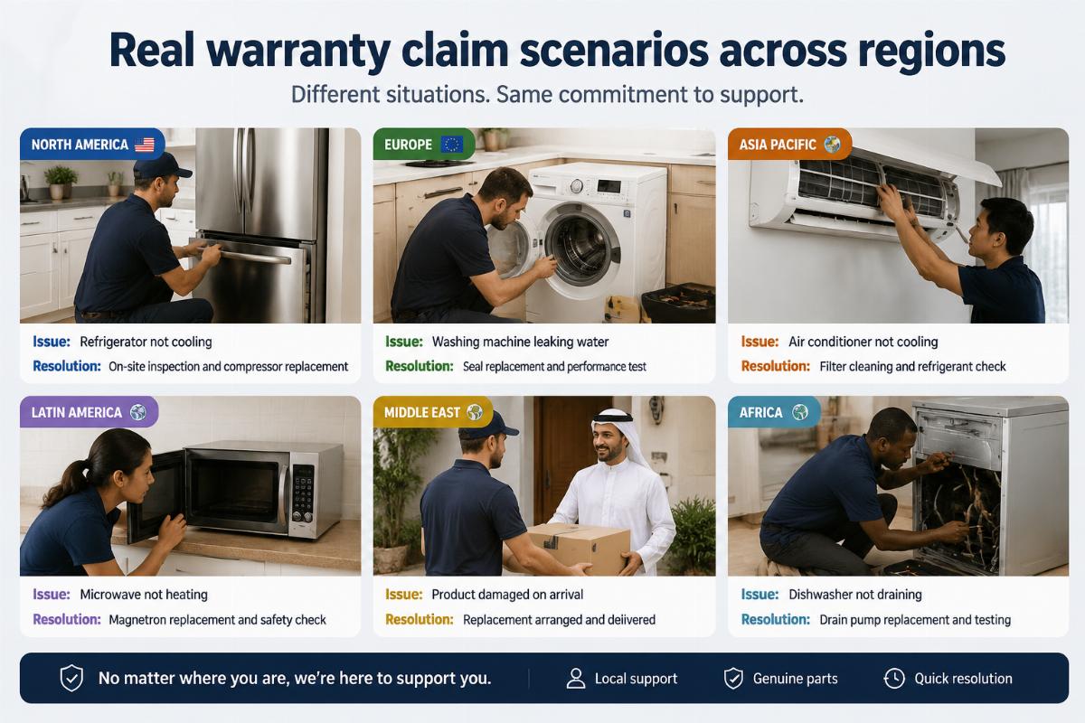 Real warranty claim scenarios across regions