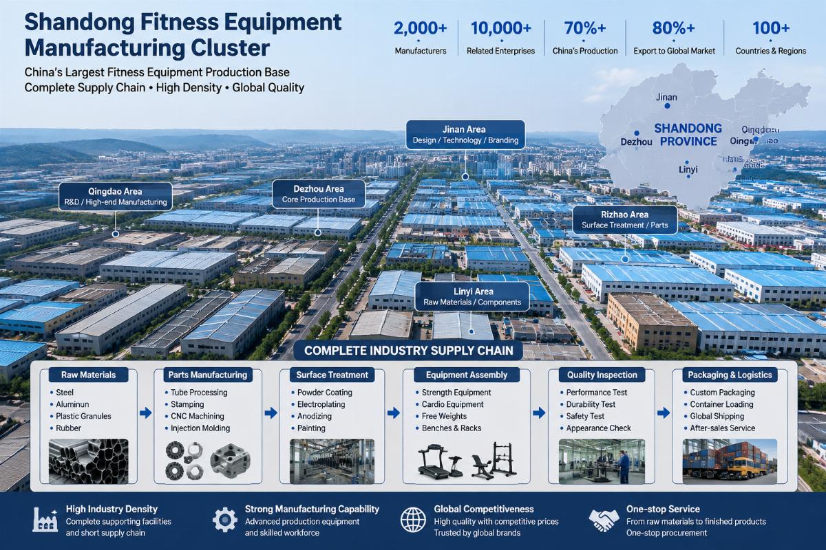 Shandong fitness equipment manufacturing cluster showing factory density and supply chain