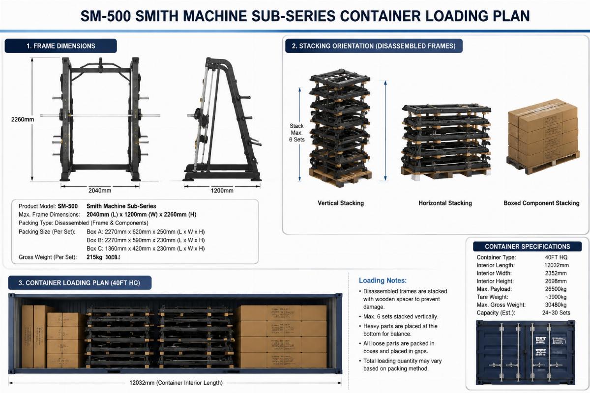 SM-500 Smith Machine Sub-Series Container Loading and MOQ Reference