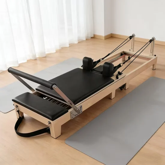 Solid Maple Wood Foldable Reformer Pilates Bed for Yoga Studio Home Use