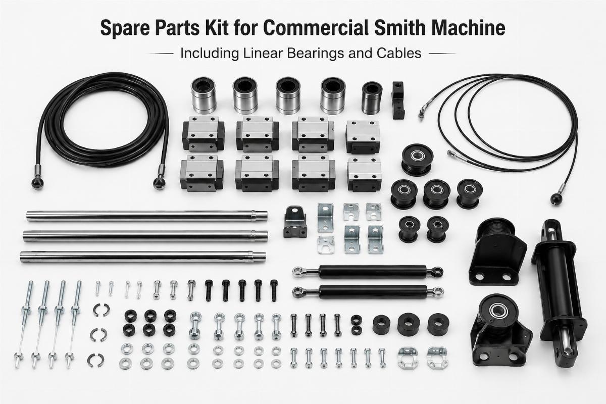 Spare parts kit for commercial Smith machine including linear bearings and cables