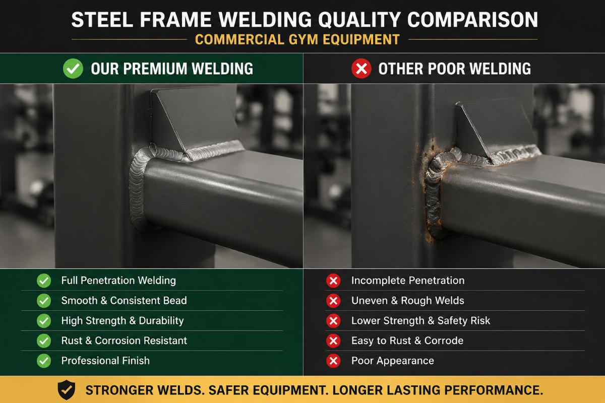 Steel frame welding quality comparison for commercial gym equipment