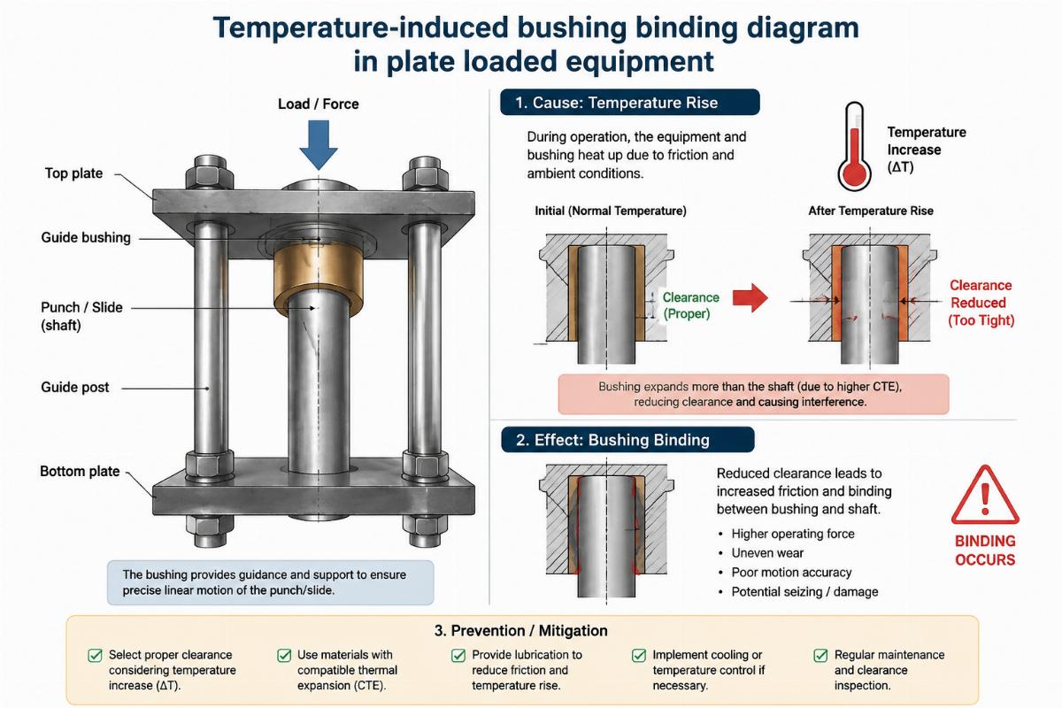 Temperature-induced bushing binding diagram in plate loaded equipment