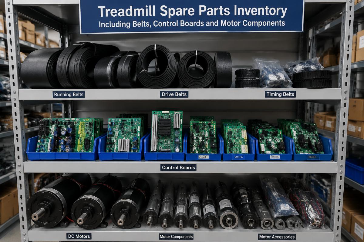 Treadmill spare parts inventory including belts control boards and motor components