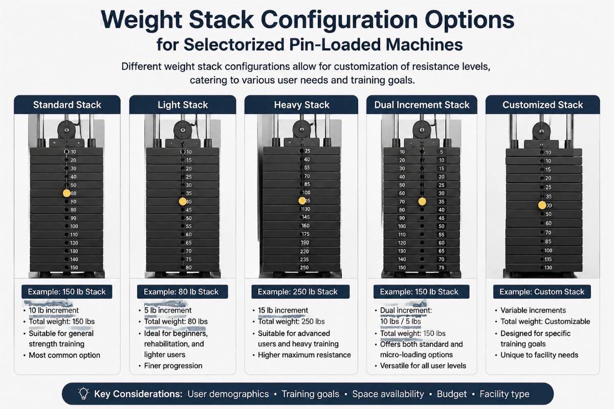 Weight stack configuration options for selectorized pin-loaded machines